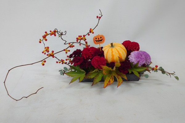 ツルウメモドキの動きが楽しいハロウィンアレンジ